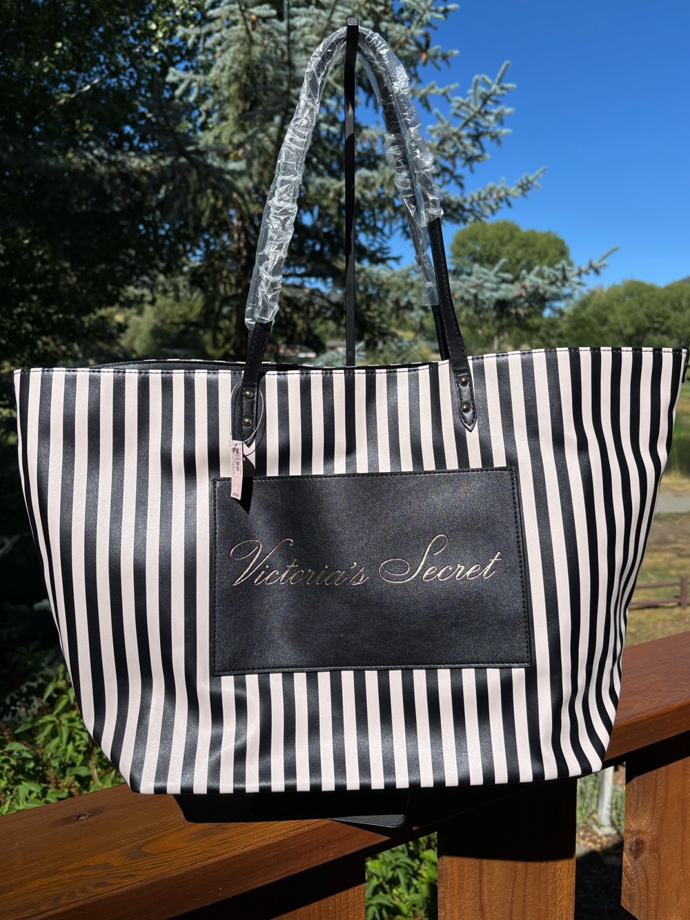 Victoria's Secret Black & White Striped Tote Bag